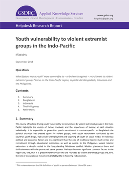 Youth Vulnerability to Violent Extremist Groups in the Indo-Pacific