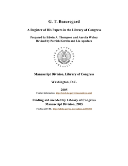 Papers of G. T. Beauregard [Finding Aid]. Library of Congress. [PDF