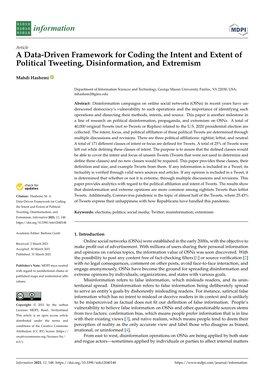 A Data-Driven Framework for Coding the Intent and Extent of Political Tweeting, Disinformation, and Extremism