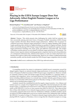 Playing in the UEFA Europa League Does Not Adversely Affect English Premier League Or La Liga Performance