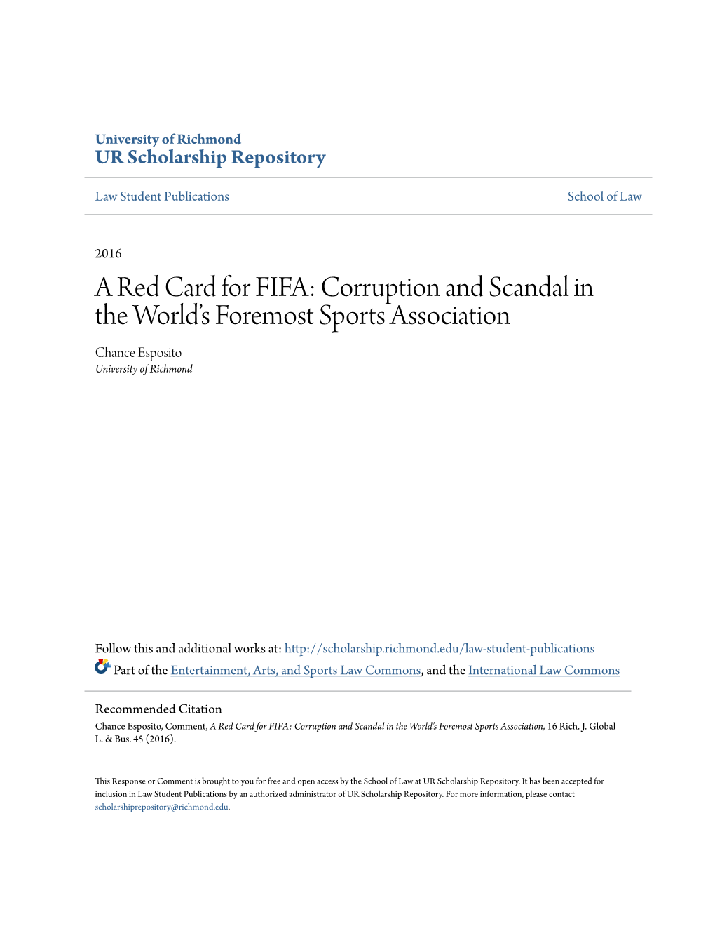 A Red Card for FIFA: Corruption and Scandal in the World's Foremost