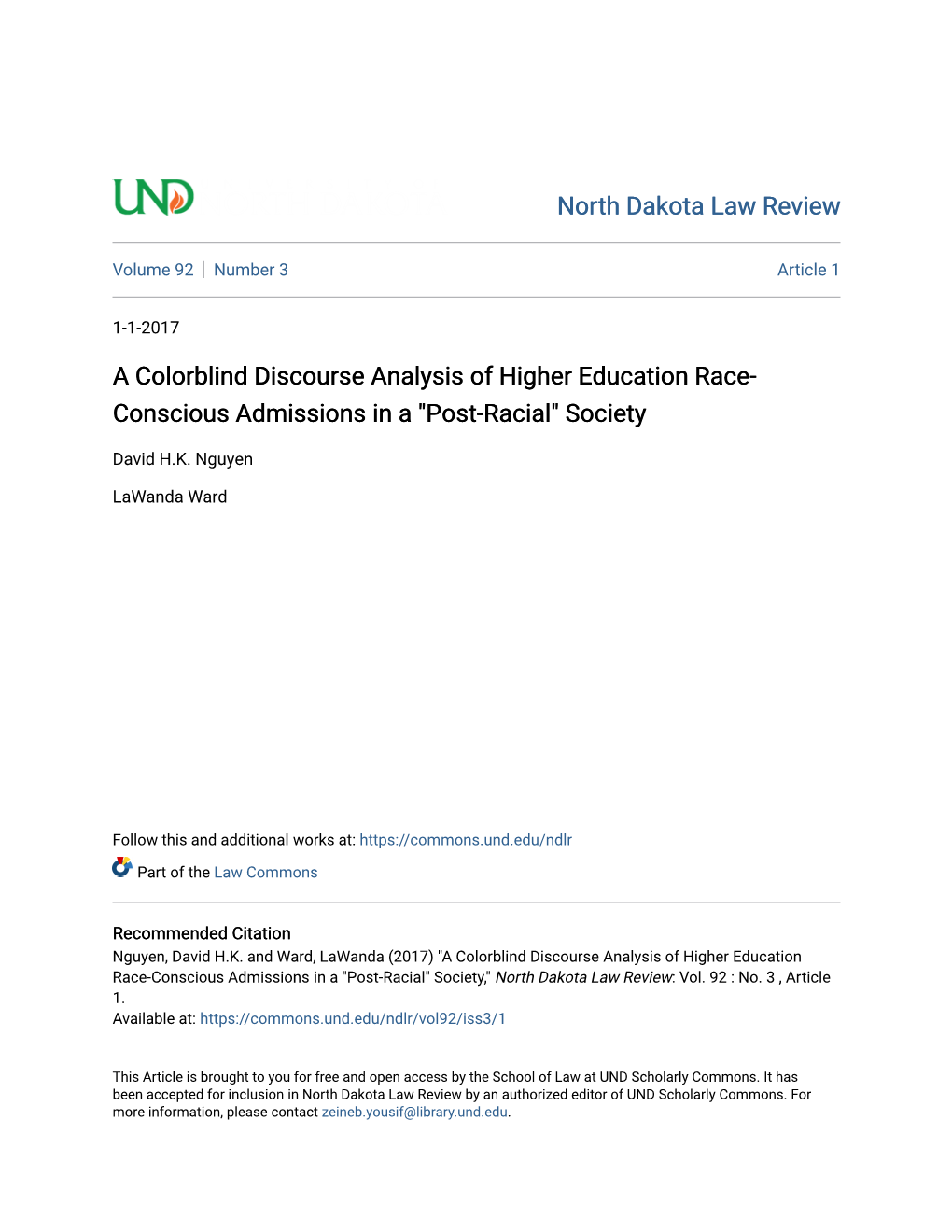 A Colorblind Discourse Analysis of Higher Education Race- Conscious Admissions in a "Post-Racial" Society