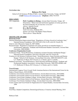 Rebecca M. Clark School of Life Sciences, PO Box 874601, Arizona State University, Tempe, AZ 85287 E-Mail: Rebecca.M.Clark@Asu.Edu Telephone: (480)-734-5535