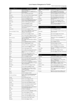 List of Heads of Delegations for TICADV