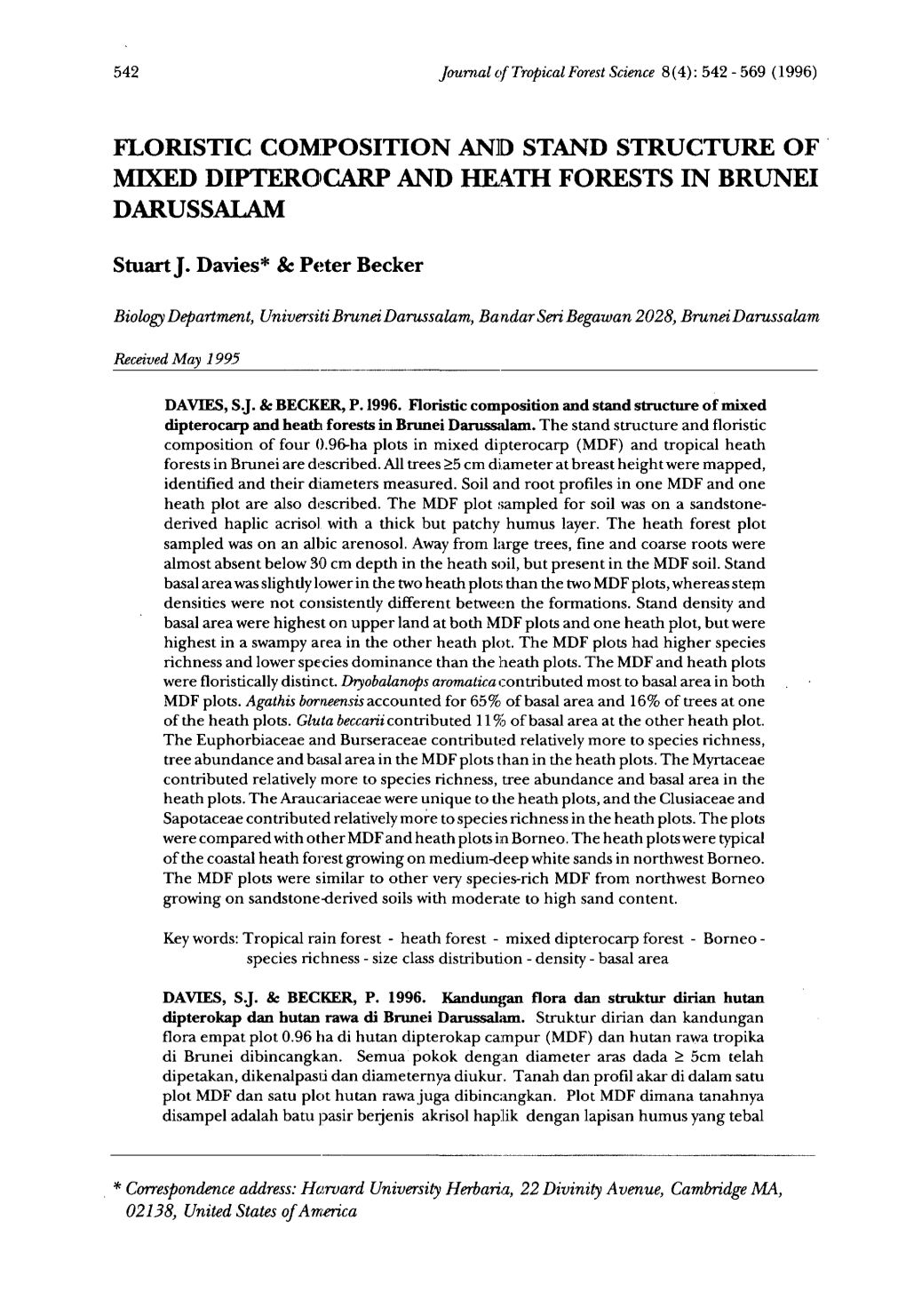 Floristic Composition and Stand Structure of Mixed Dipterocarp and Heath Forests in Brunei Darussalam