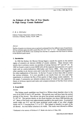 An Estimate of the Flux of Free Quarks in High Energy Cosmic Radiation*