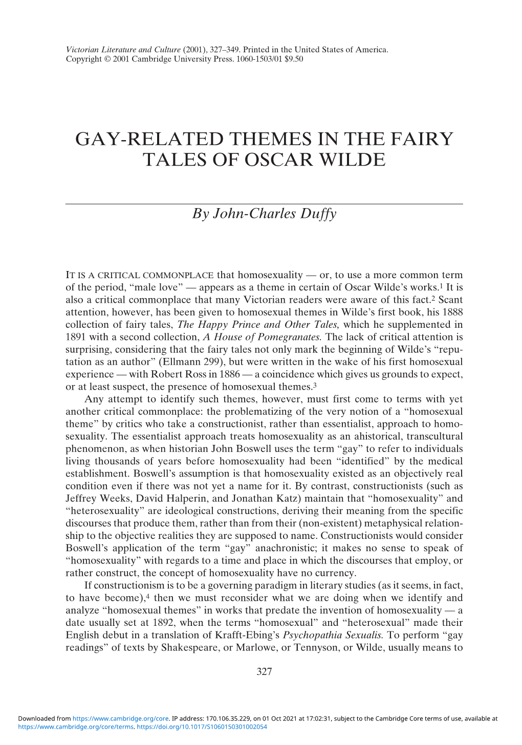 Gay-Related Themes in the Fairy Tales of Oscar Wilde