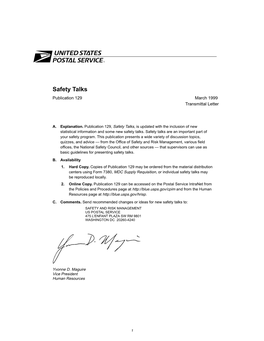 Safety Talks Publication 129 March 1999 Transmittal Letter