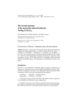 The Crystal Structure of the Meteoritic Mineral Krinovite, Namg2crsi30. O