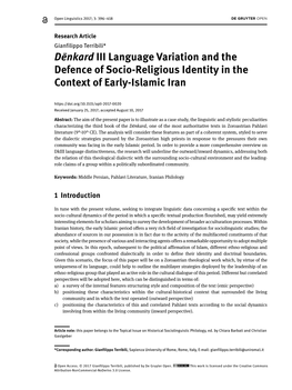 Dēnkard III Language Variation and the Defence of Socio-Religious Identity in the Context of Early-Islamic Iran