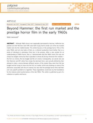 The First Run Market and the Prestige Horror Film in the Early 1960S