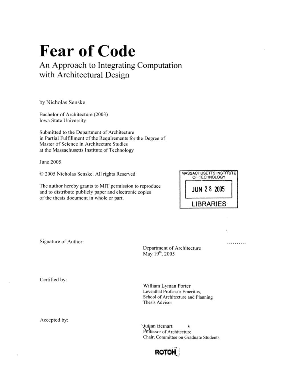 Fear of Code an Approach to Integrating Computation with Architectural Design