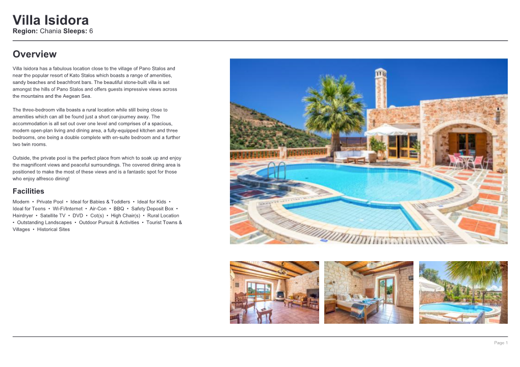 Villa Isidora Region: Chania Sleeps: 6