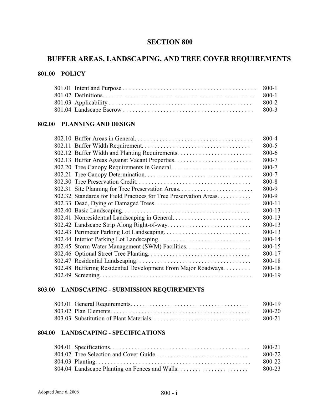 Buffer Areas, Landscaping, and Tree Cover Requirements