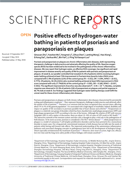 Positive Effects of Hydrogen-Water Bathing in Patients of Psoriasis And