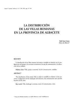 La Distribucion De Las Villas Romanas En La Provincia De Albacete