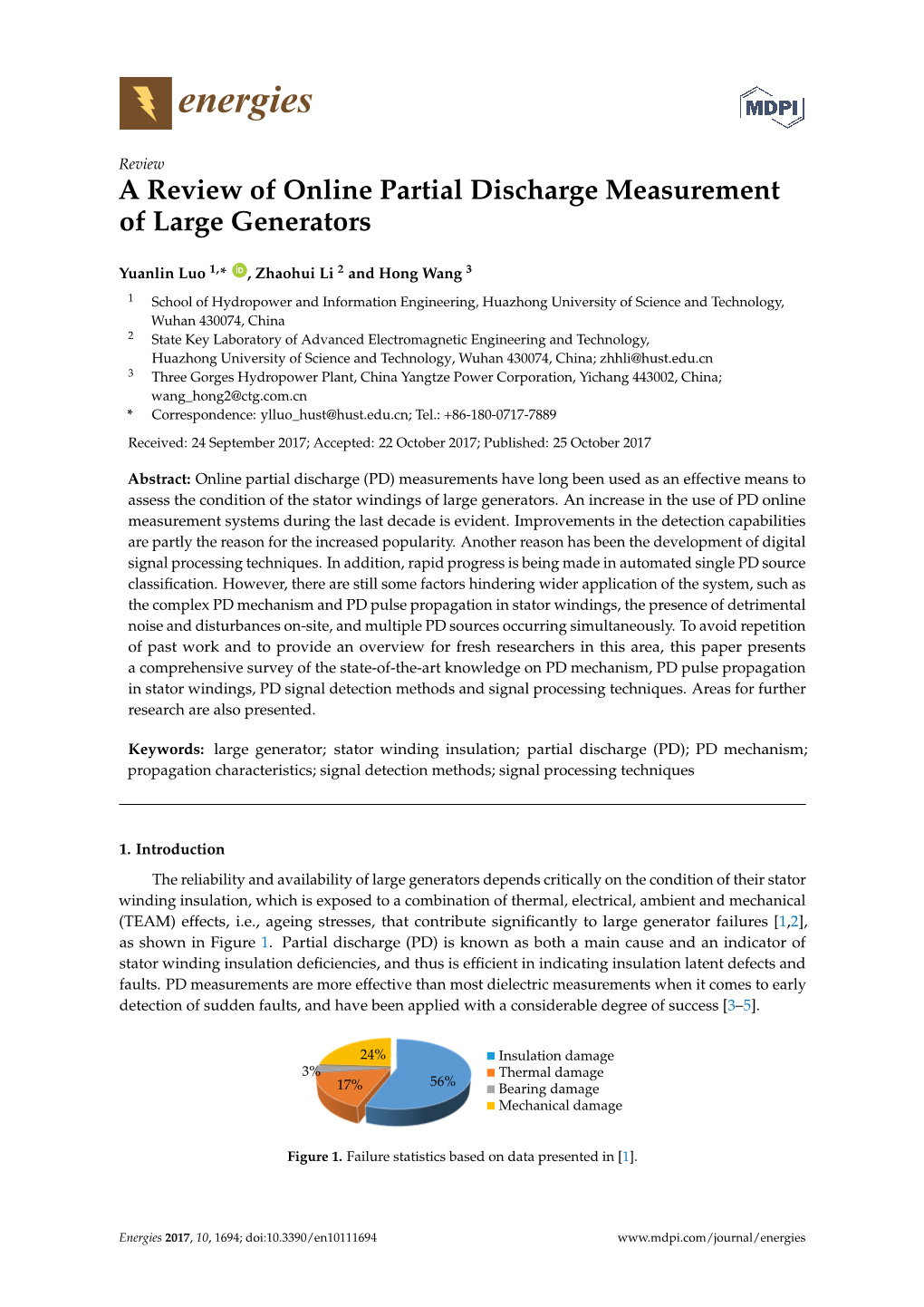 A Review of Online Partial Discharge Measurement of Large Generators