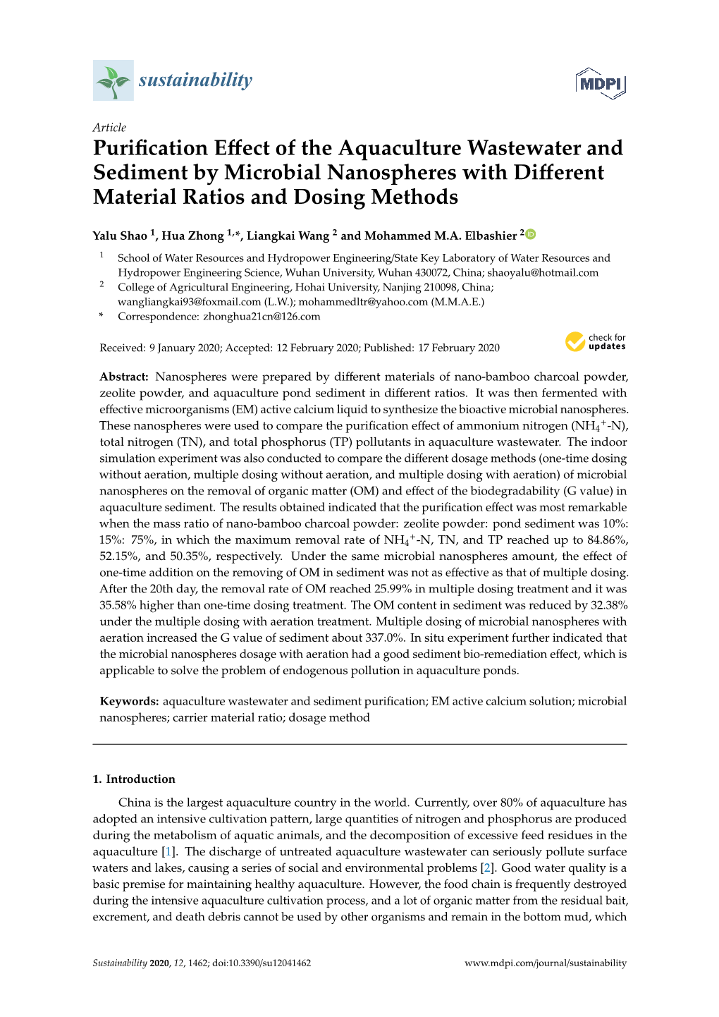 Purification Effect of the Aquaculture Wastewater and Sediment By