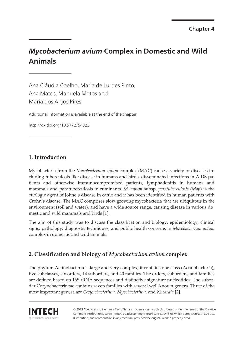 Mycobacterium Avium Complex in Domestic and Wild Animals