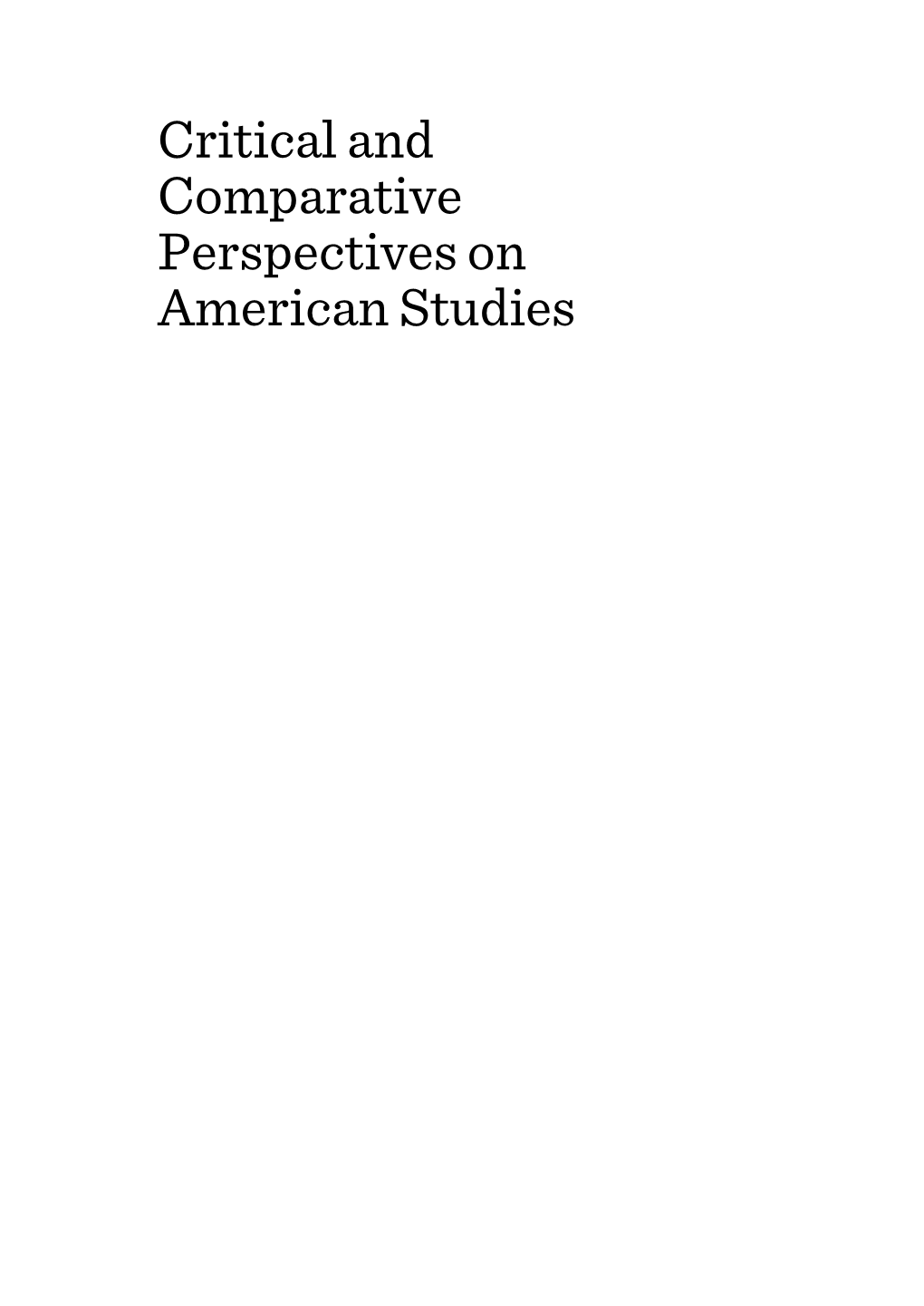 Critical and Comparative Perspectives on American Studies