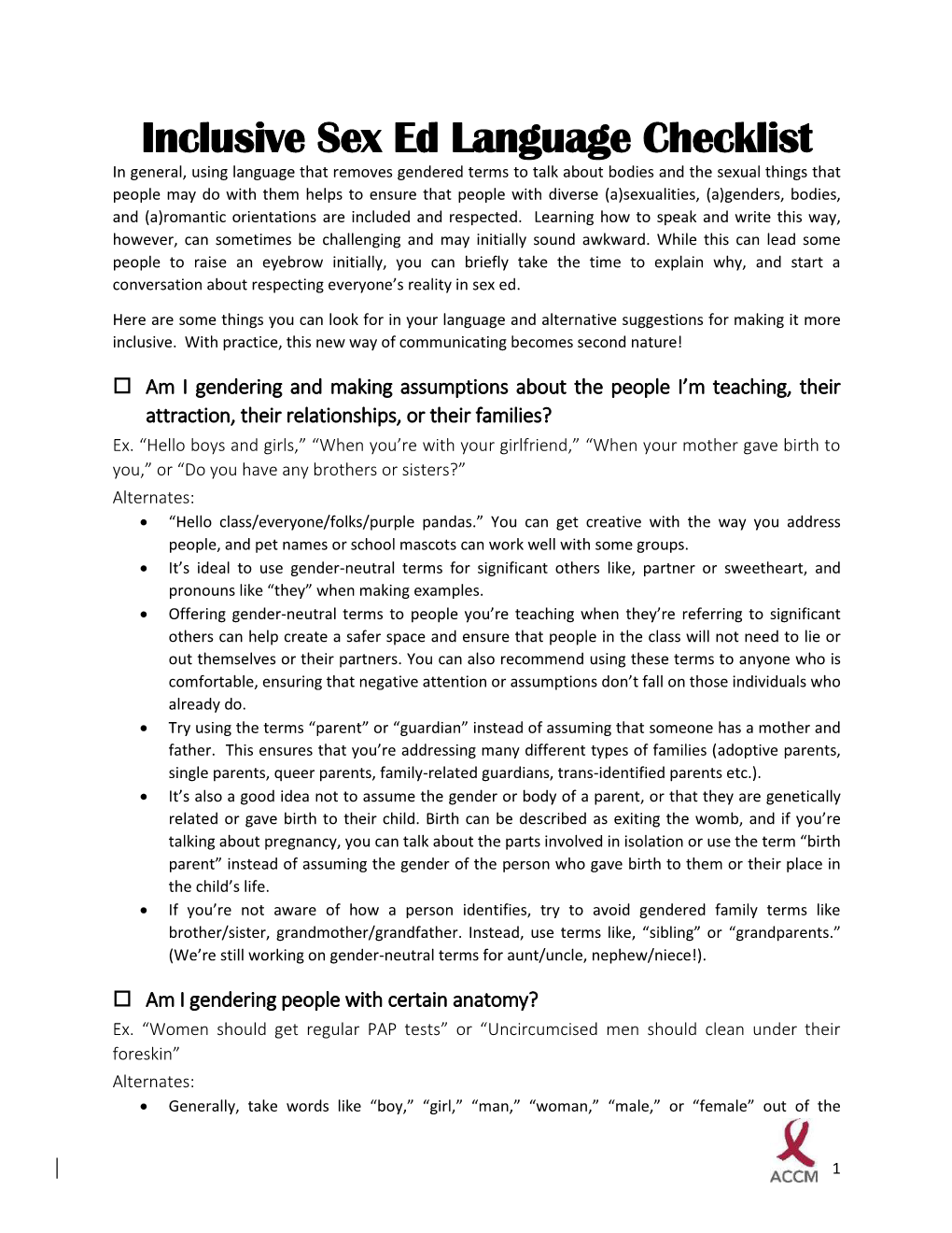 Inclusive Sex Ed Language Checklist