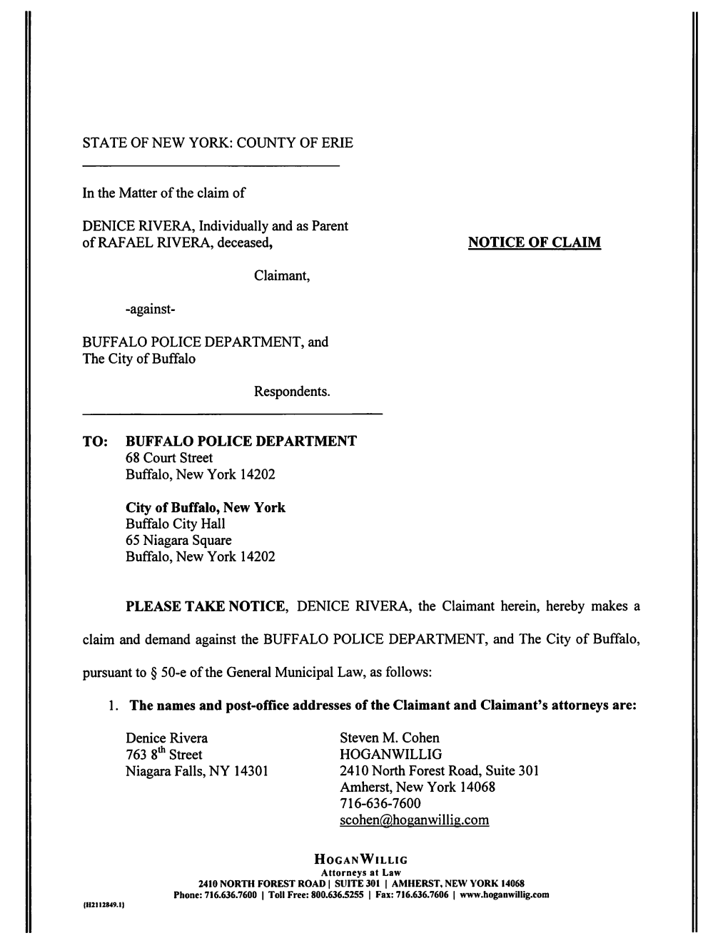 763 8Th Street HOGANWILLIG Niagara Falls, NY 14301 2410 North Forest Road, Suite 301 Amherst, New York 14068 716-636-7600 Scohen@Hoganwillig.Com