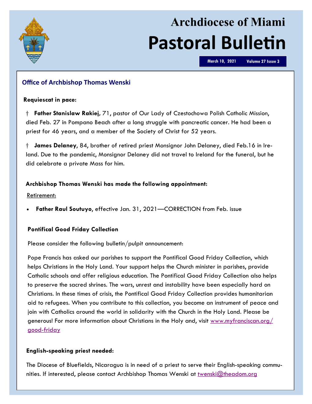 Pastoral Bulletin Archdiocese of Miami