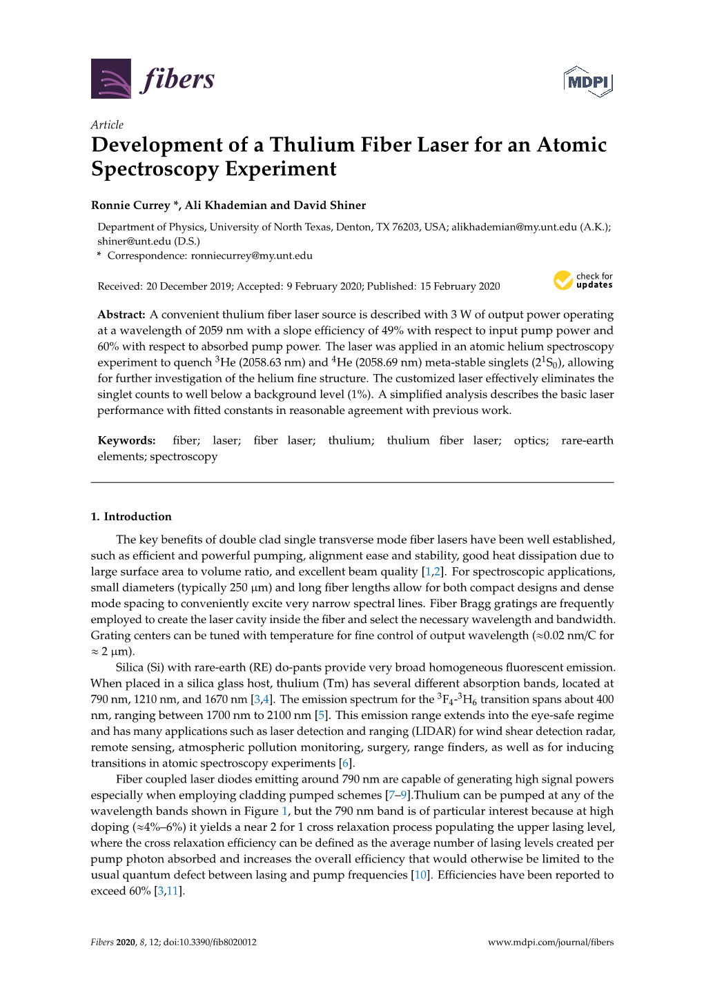 Development of a Thulium Fiber Laser for an Atomic Spectroscopy Experiment