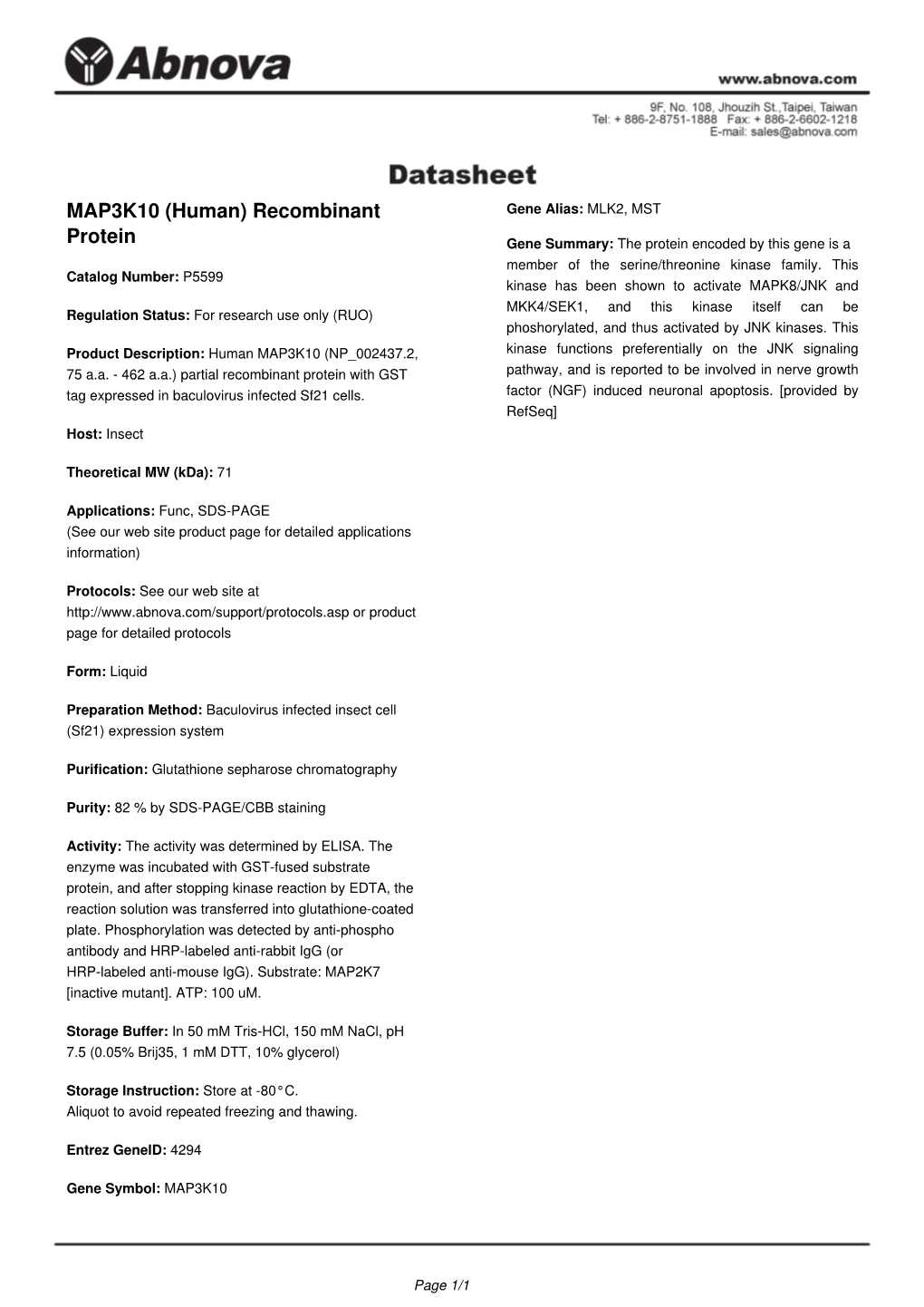 MAP3K10 (Human) Recombinant Protein