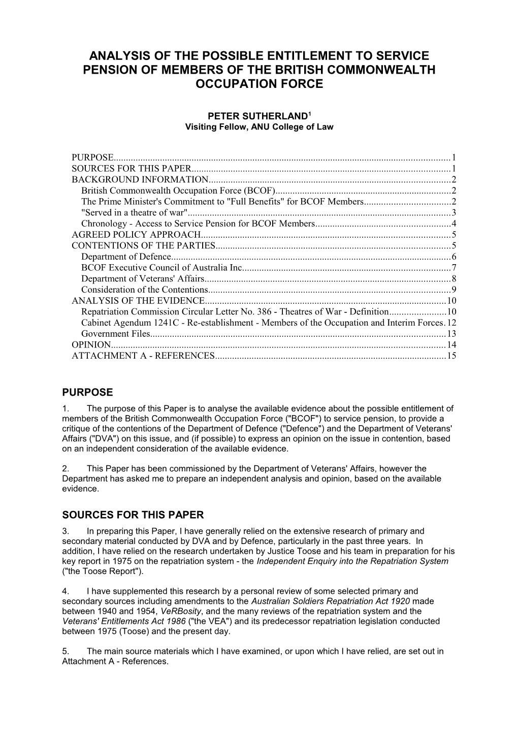 Analysis of the Possible Entitlement to Service Pension of Members of the British Commonwealth