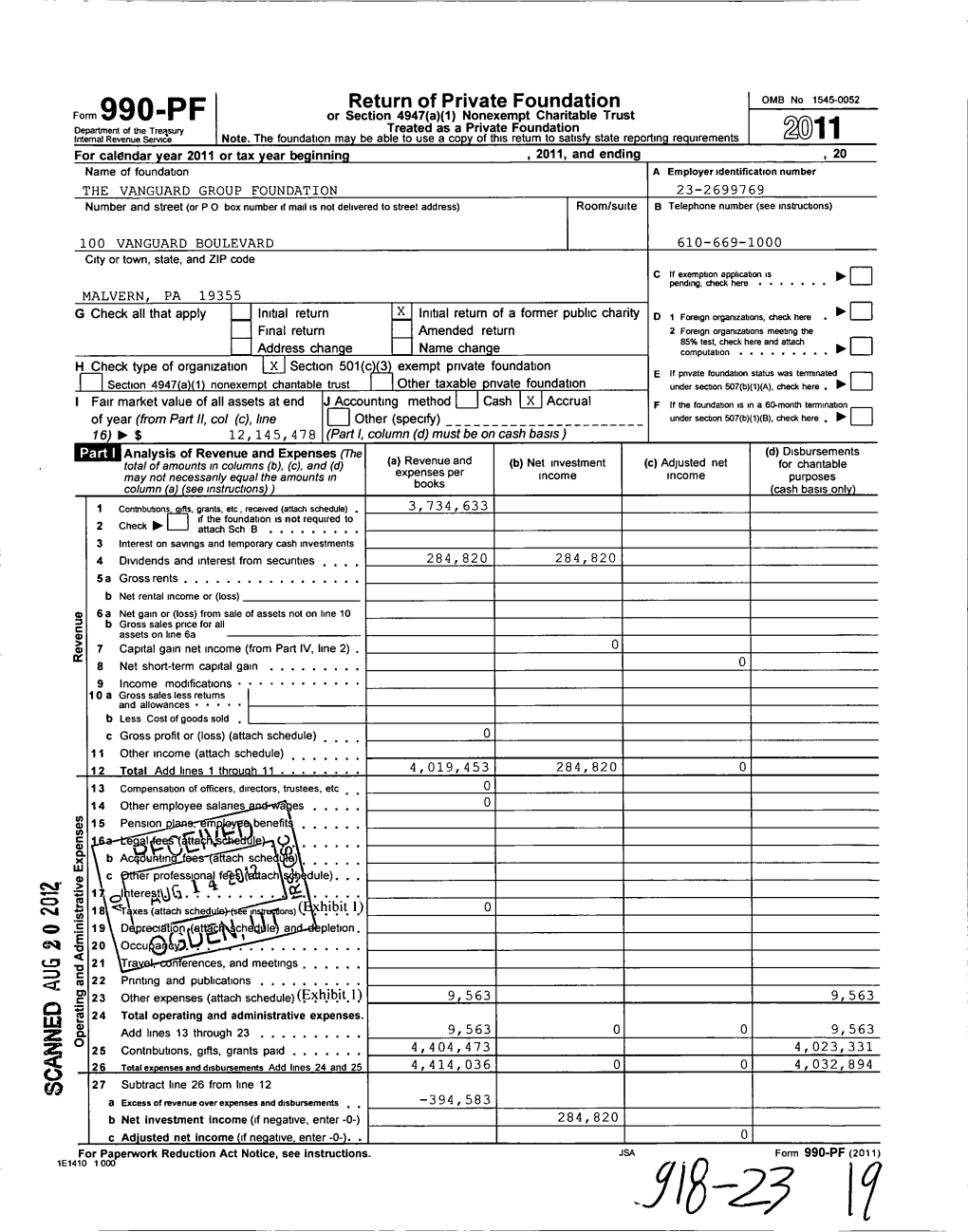 Form 990-PF Or Section 4947( A)(1) Nonexempt Charitable Trust ^^ Department of the Treasury Treated As a Private Foundation Internal Revenue Service Note