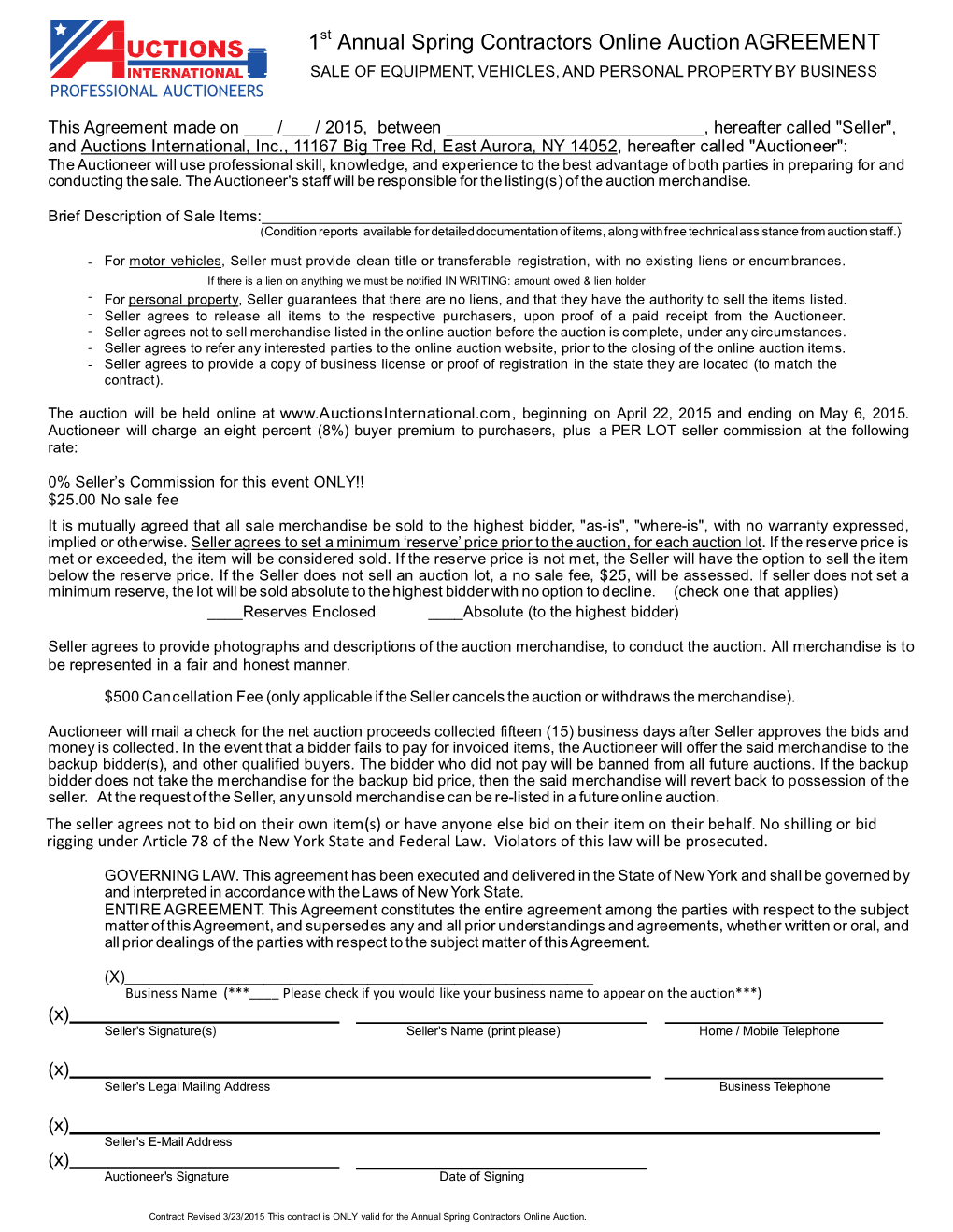 Online Auction AGREEMENT