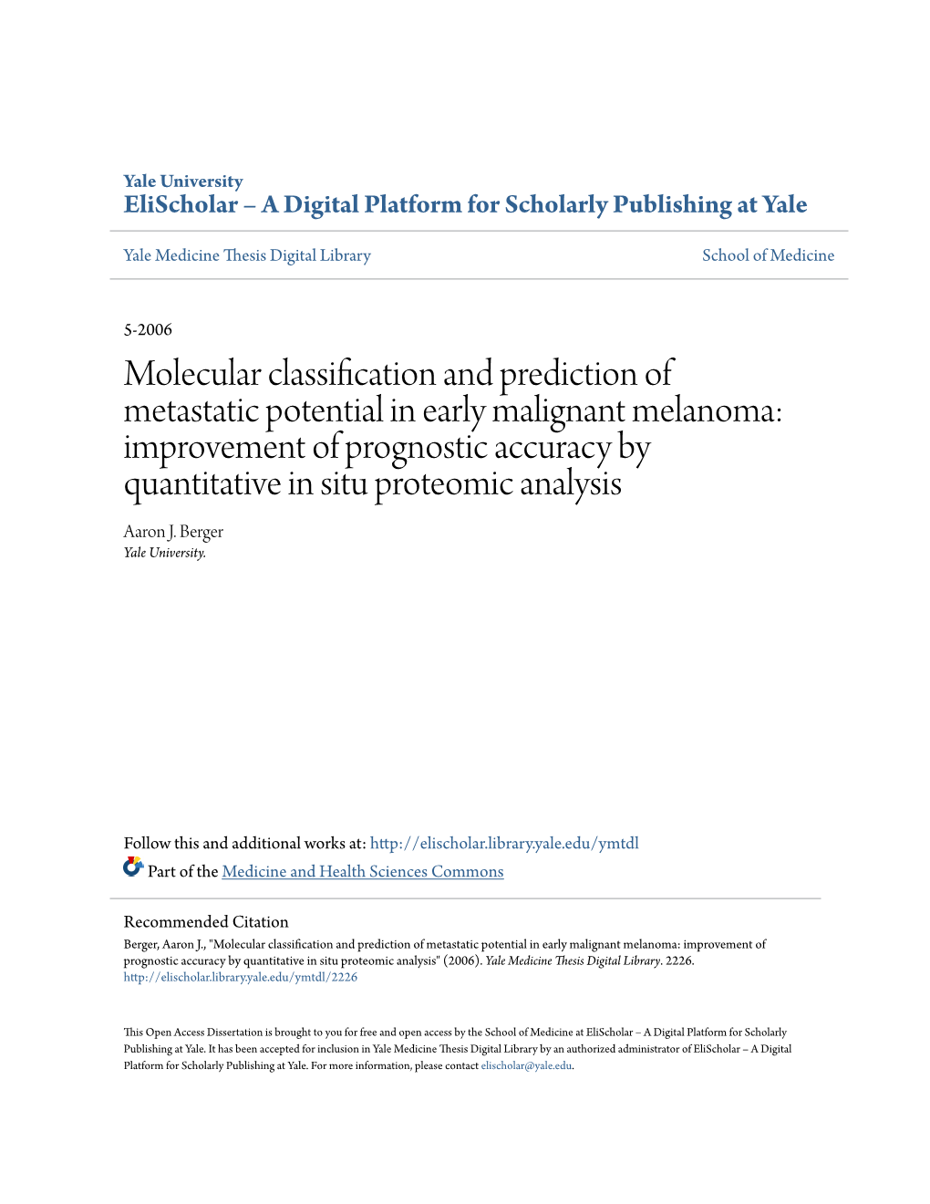 Molecular Classification and Prediction of Metastatic Potential in Early Malignant Melanoma