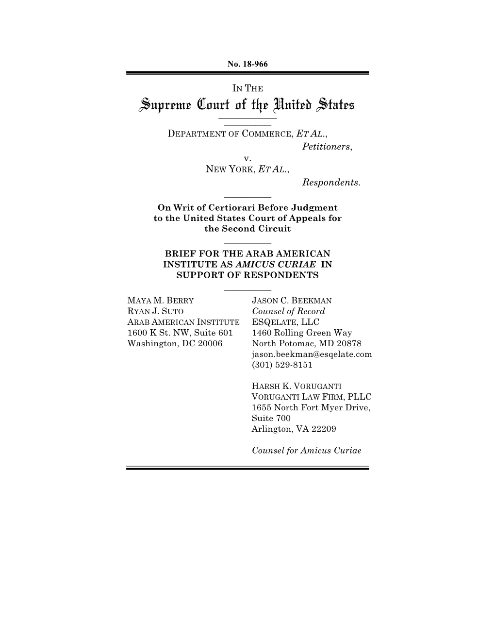 Amicus Brief of the Arab American Institute