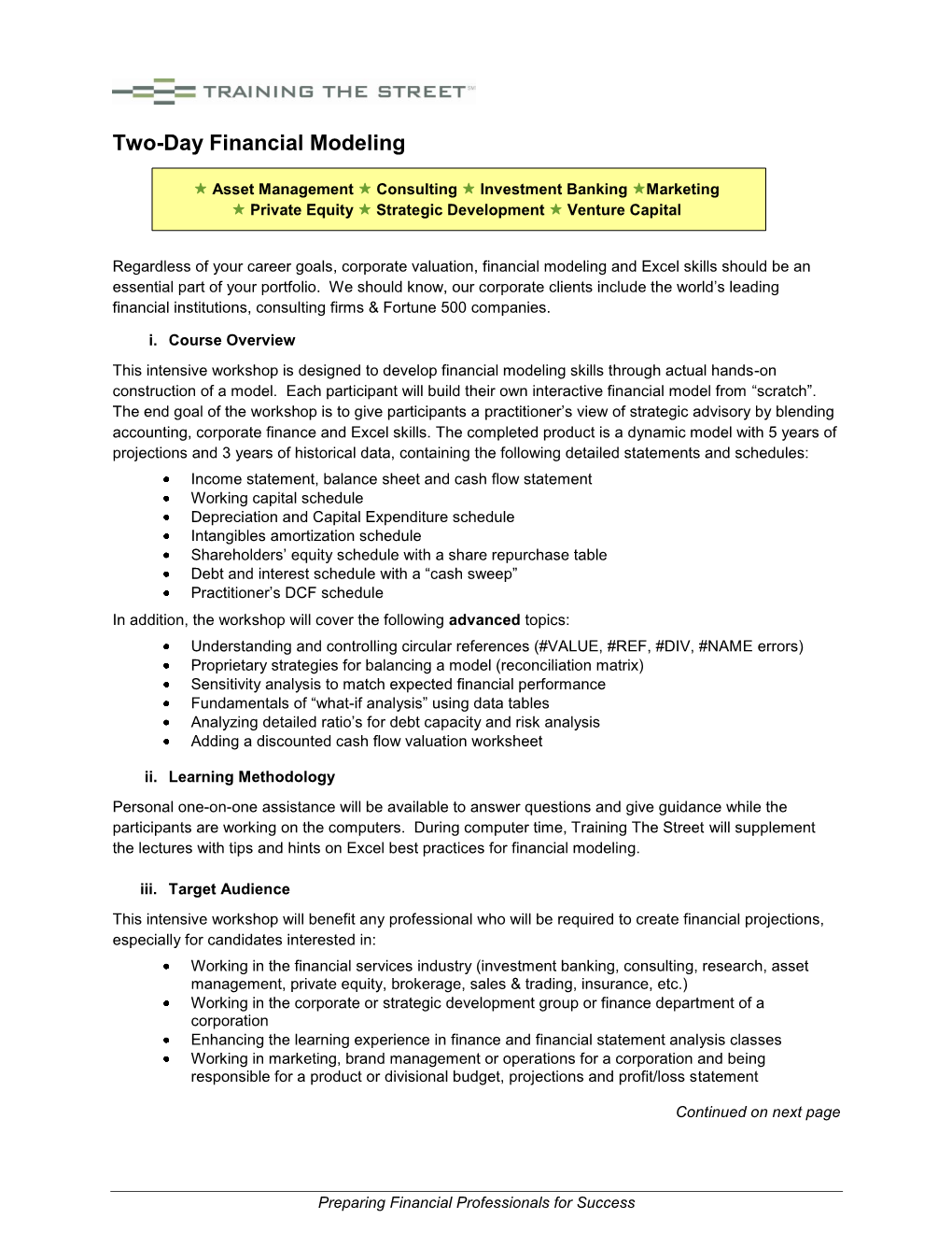 Two-Day Financial Modeling