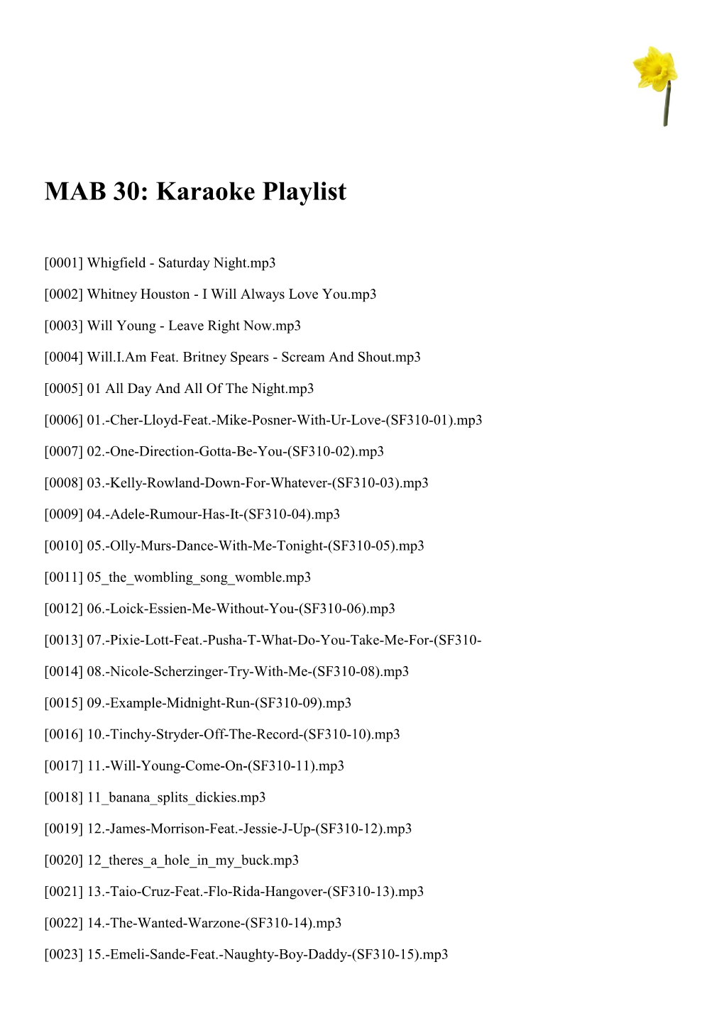 MAB 30: Karaoke Playlist