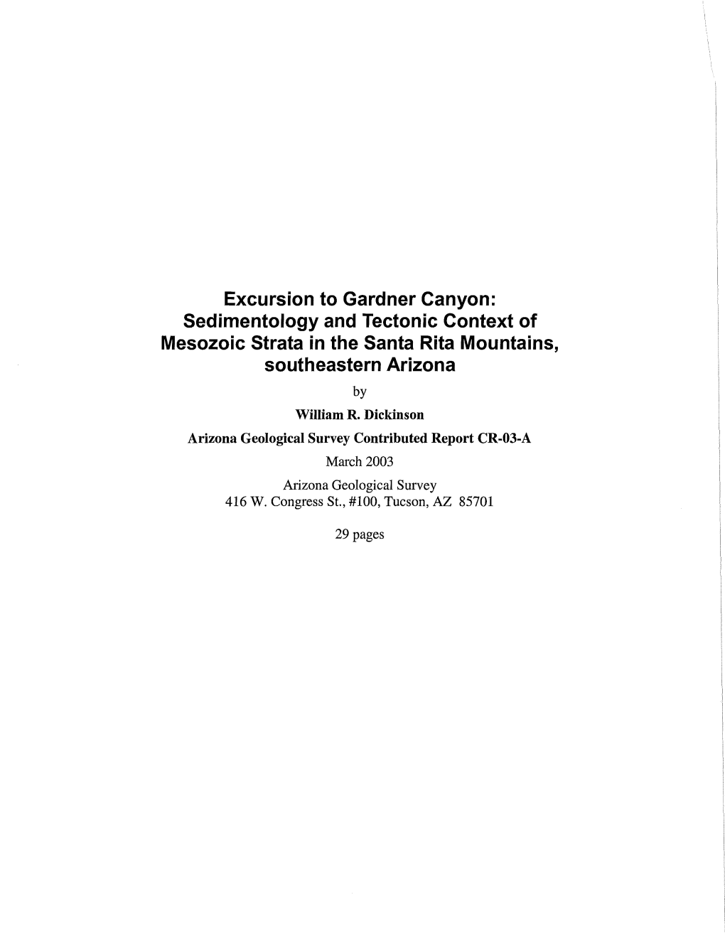 Excursion to Gardner Canyon: Sedimentology and Tectonic Context of Mesozoic Strata in the Santa Rita Mountains, Southeastern Arizona by William R