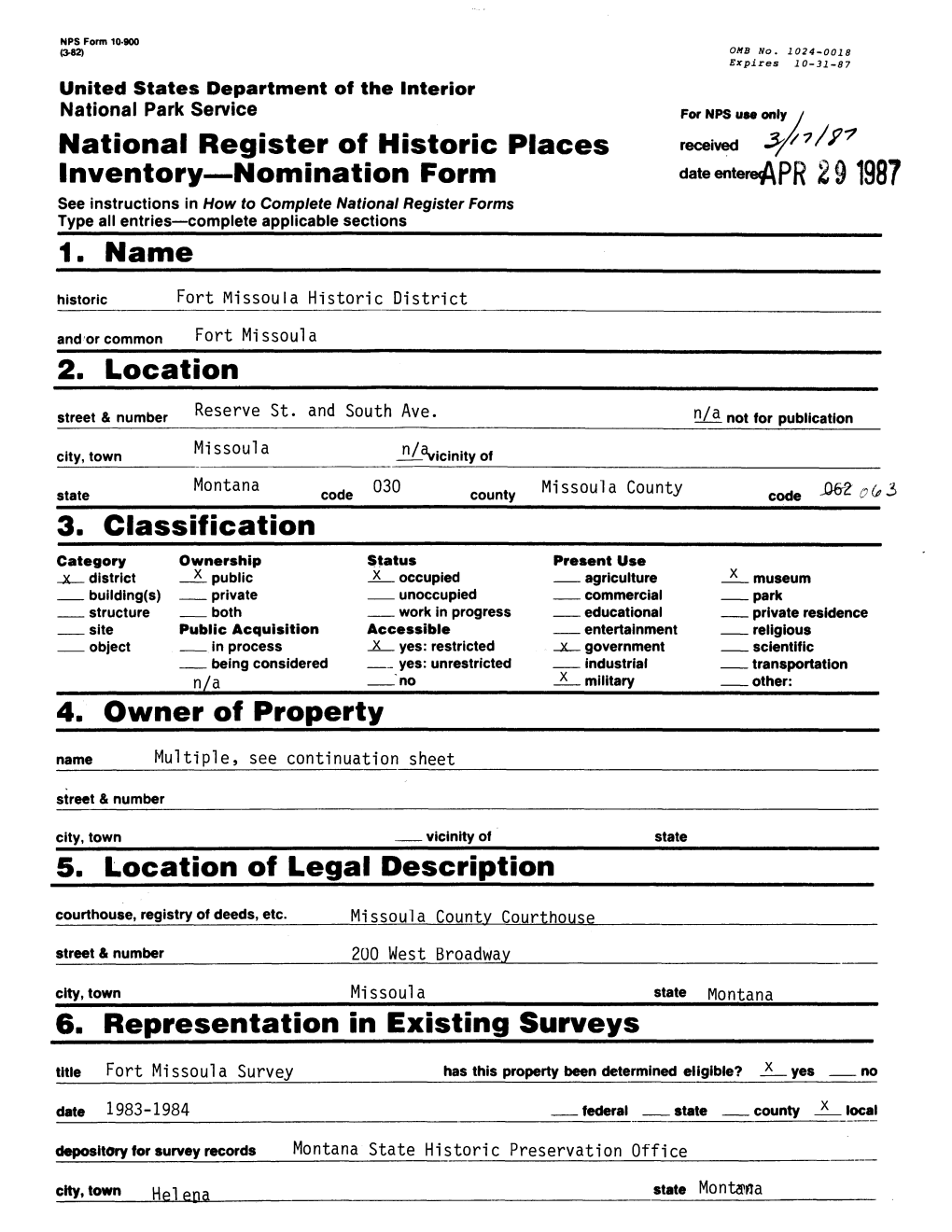 National Register of Historic Places Inventory—Nomination Form 1