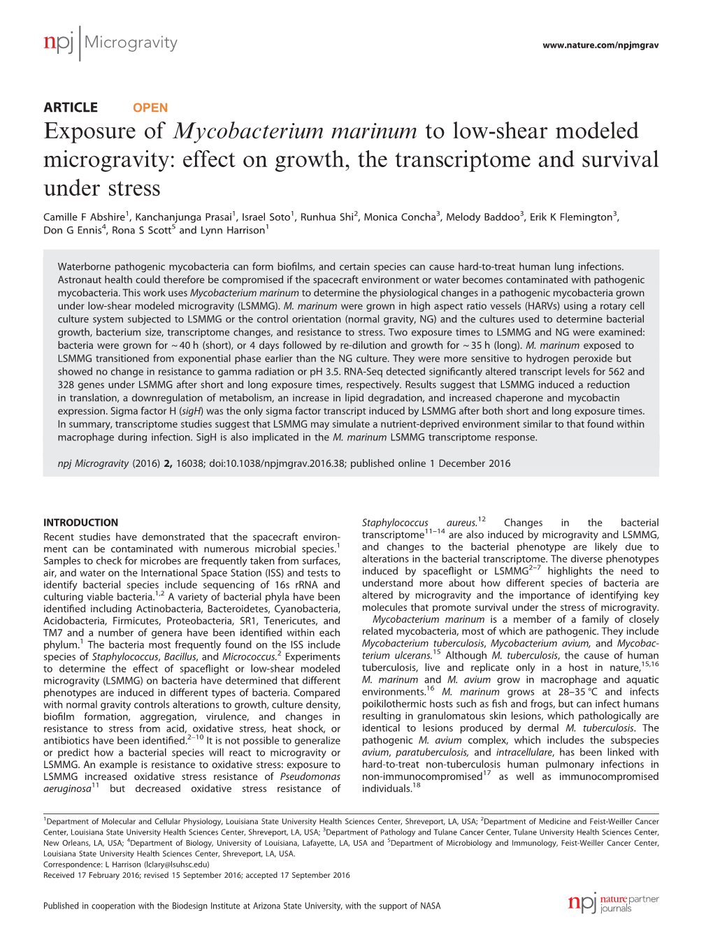 Effect on Growth, the Transcriptome and Survival Under Stress