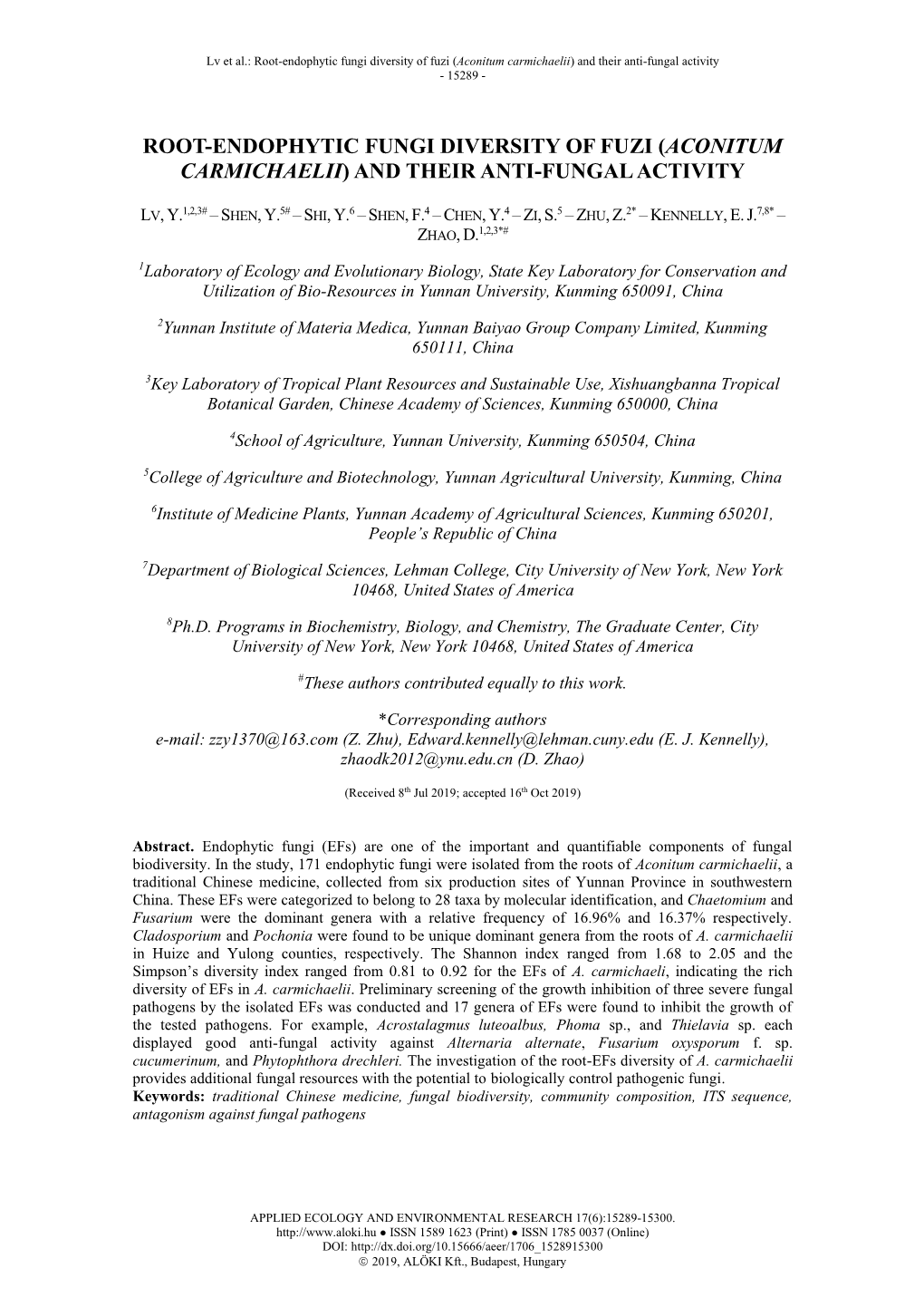 Root-Endophytic Fungi Diversity of Fuzi (Aconitum Carmichaelii) and Their Anti-Fungal Activity - 15289