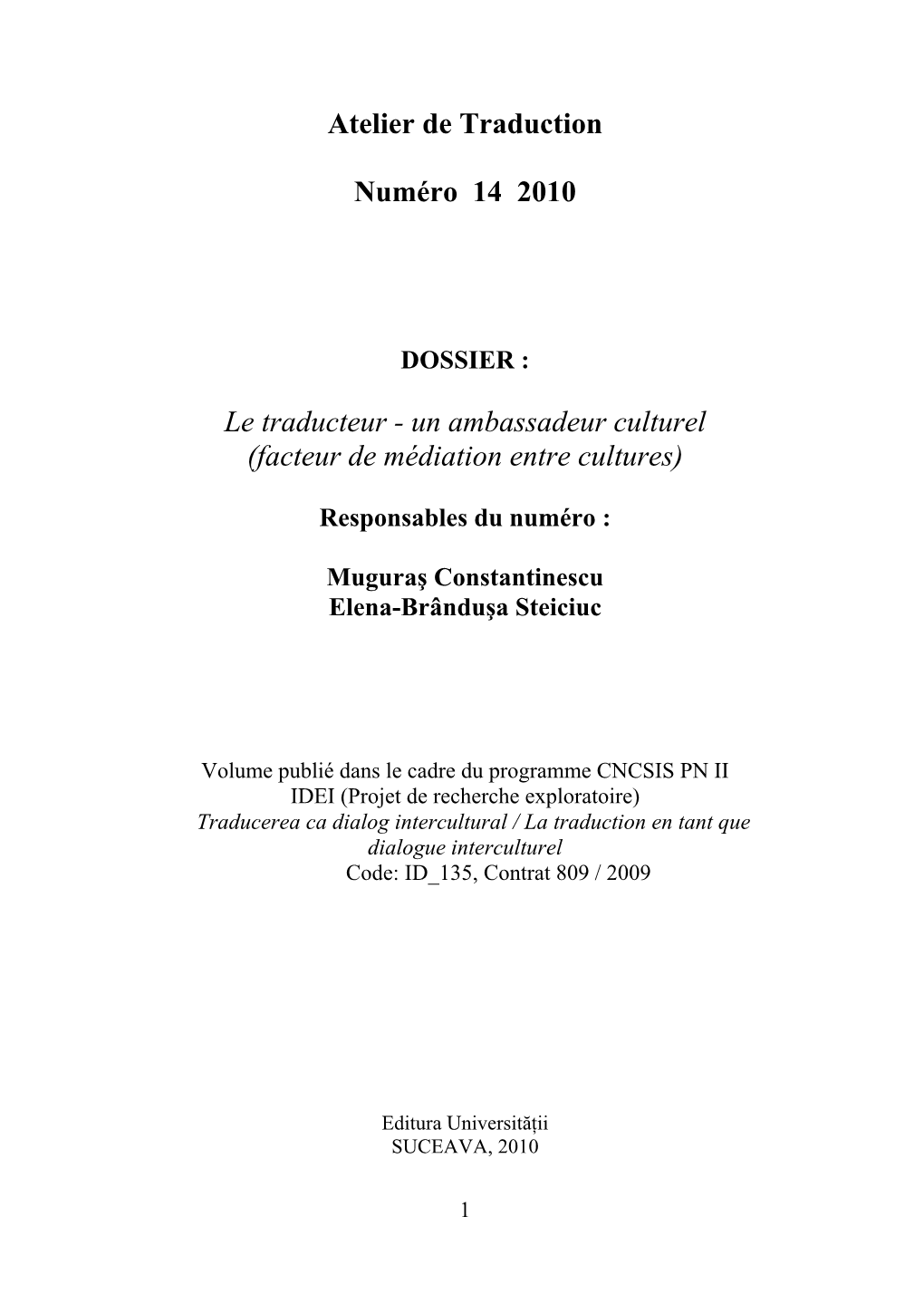 Atelier De Traduction Numéro 14 2010 Le Traducteur