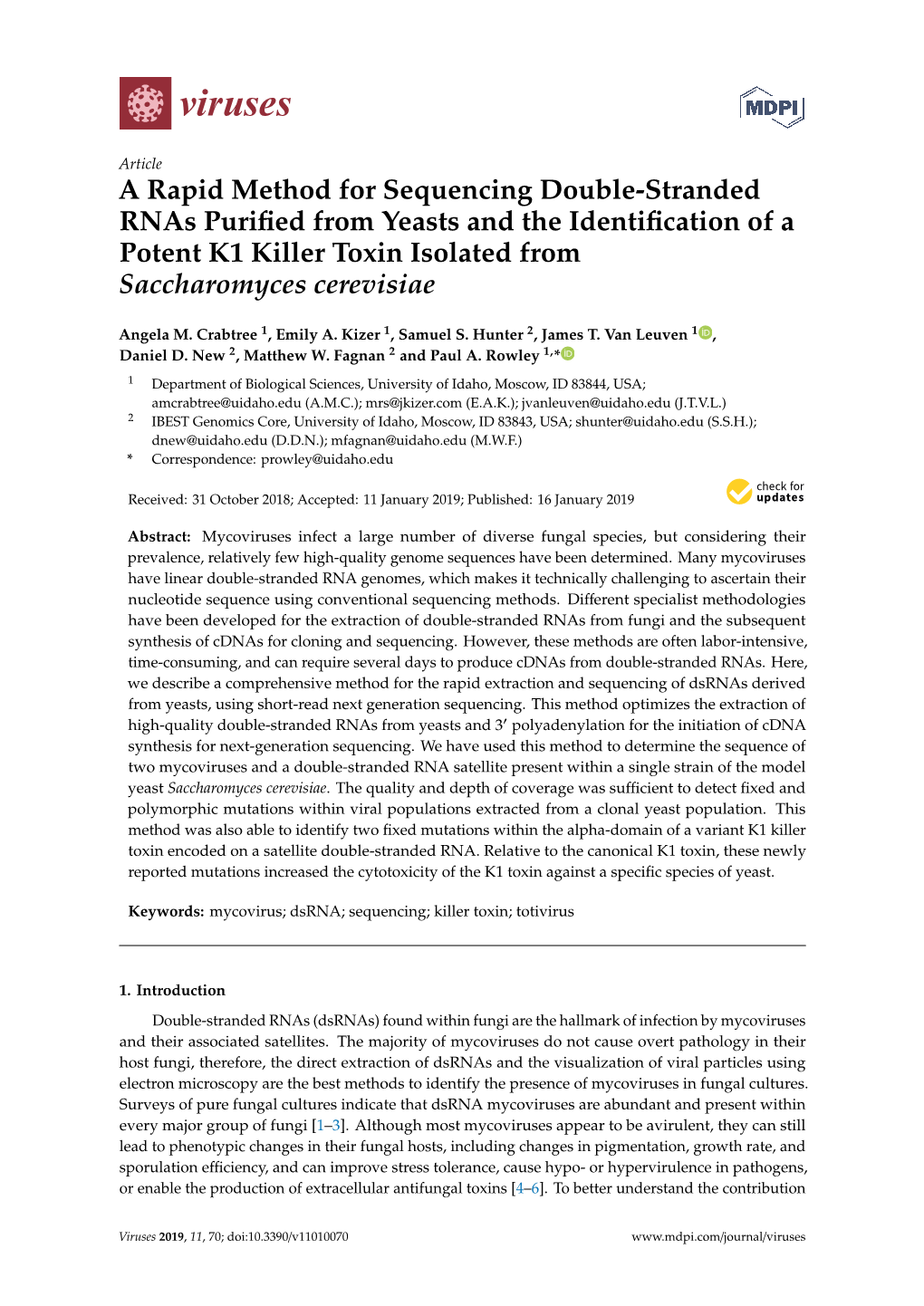 A Rapid Method for Sequencing Double-Stranded Rnas Purified from Yeasts and the Identification of a Potent K1 Killer Toxin Isola