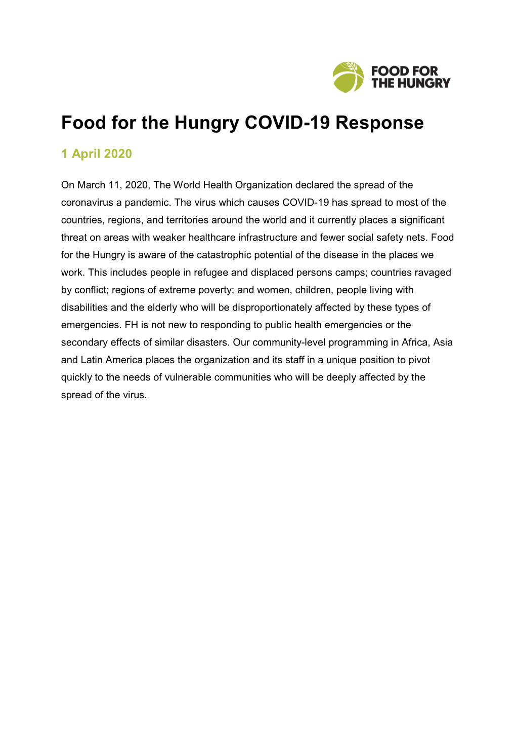 Food for the Hungry COVID-19 Response