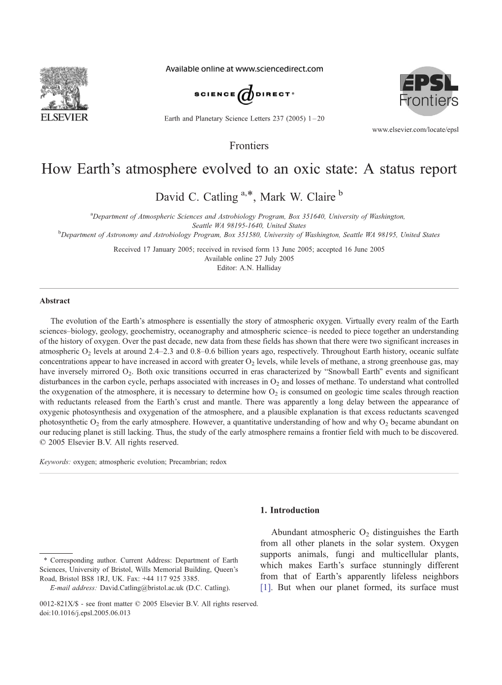 How Earth's Atmosphere Evolved to an Oxic State