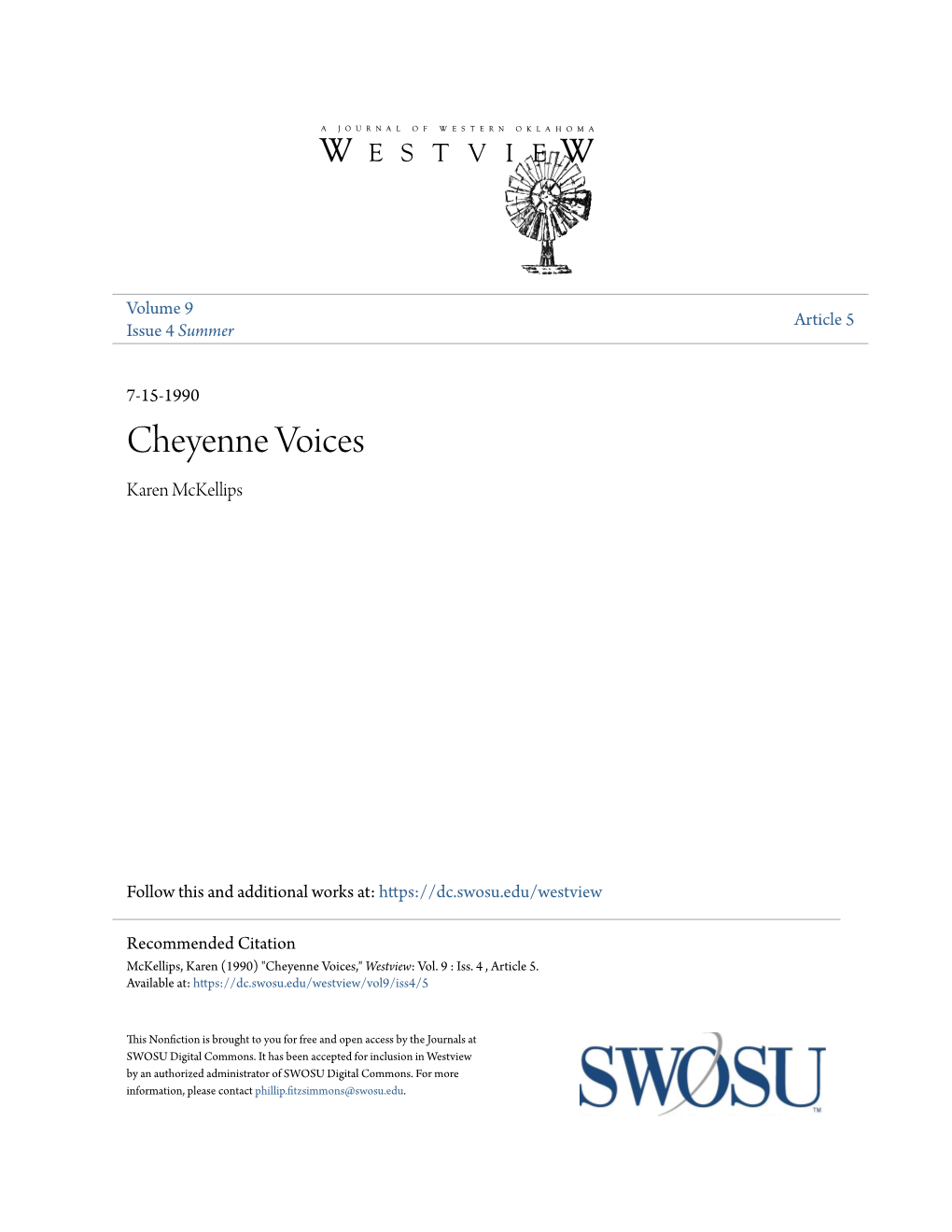 Cheyenne Voices Karen Mckellips