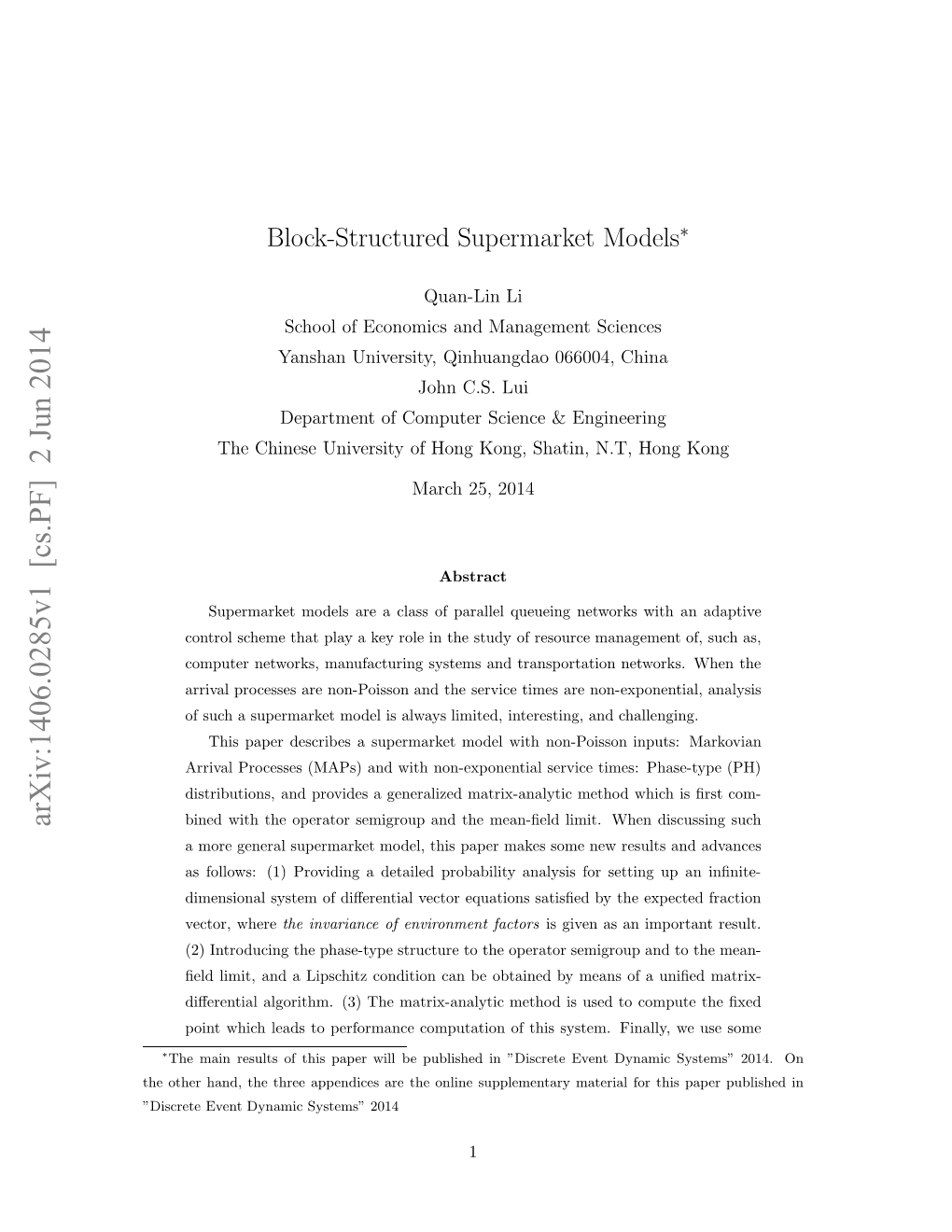 Block-Structured Supermarket Models