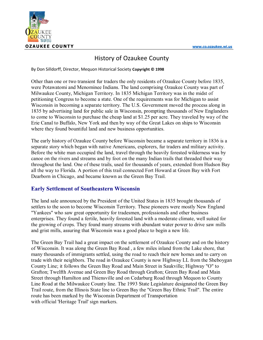 History of Ozaukee County