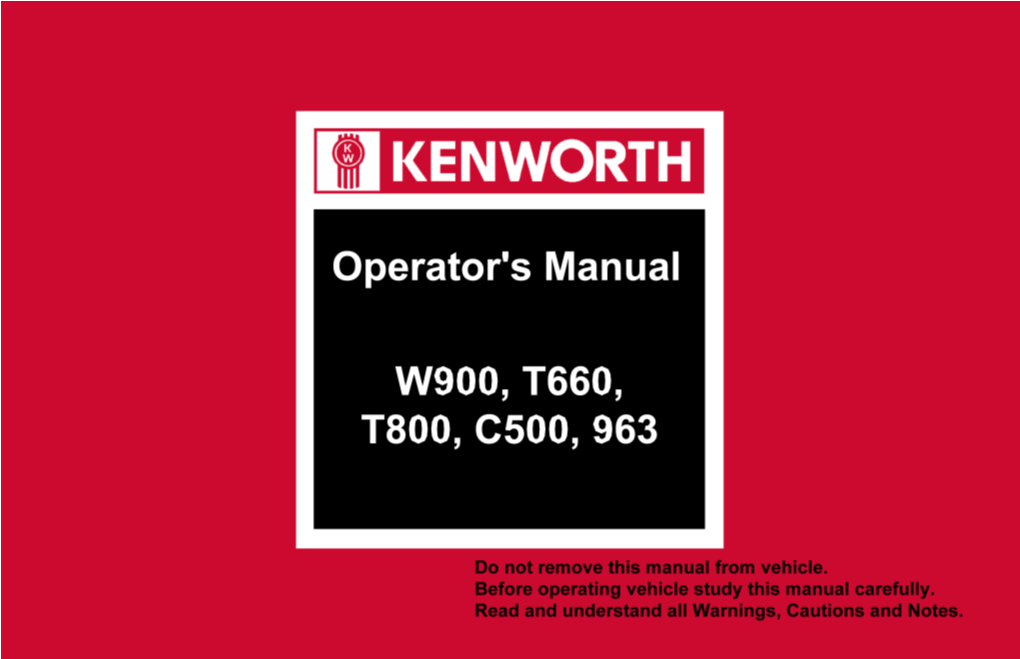 Operator's Manual W900, T660, T800, C500