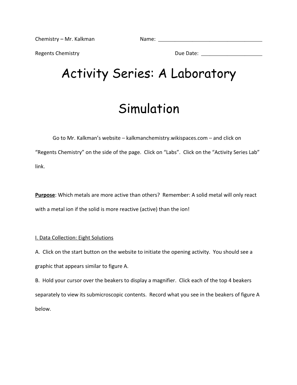 Regents Chemistry Due Date