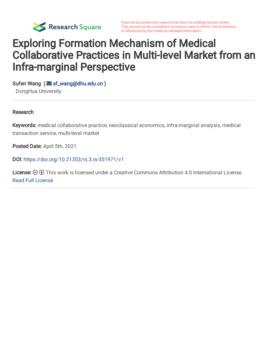 Exploring Formation Mechanism of Medical Collaborative Practices in Multi-Level Market from an Infra-Marginal Perspective